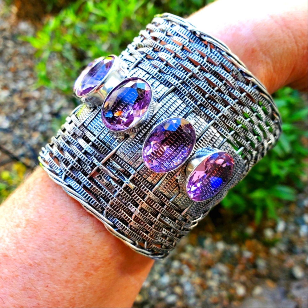 New Huge Amazing Pink Topaz Silver Statement Bracelet.